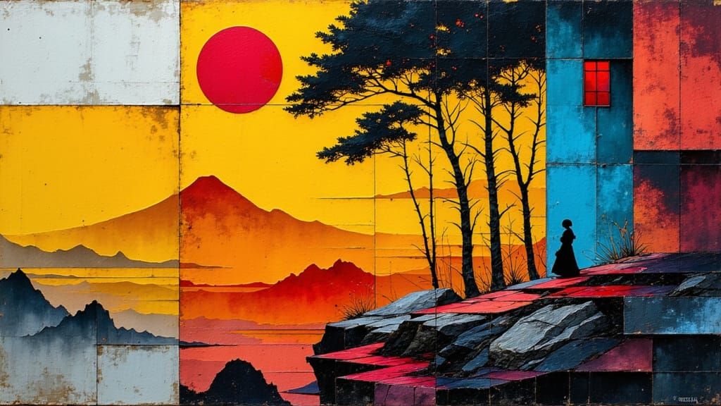 Abstract Futuristic Landscapes in Dark Monochrome with Fluor...