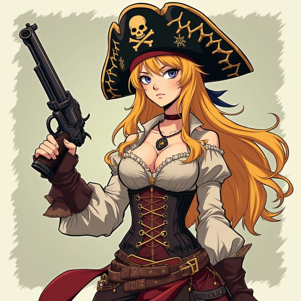 Anime Pirate Queen with Flintlock Pistol
