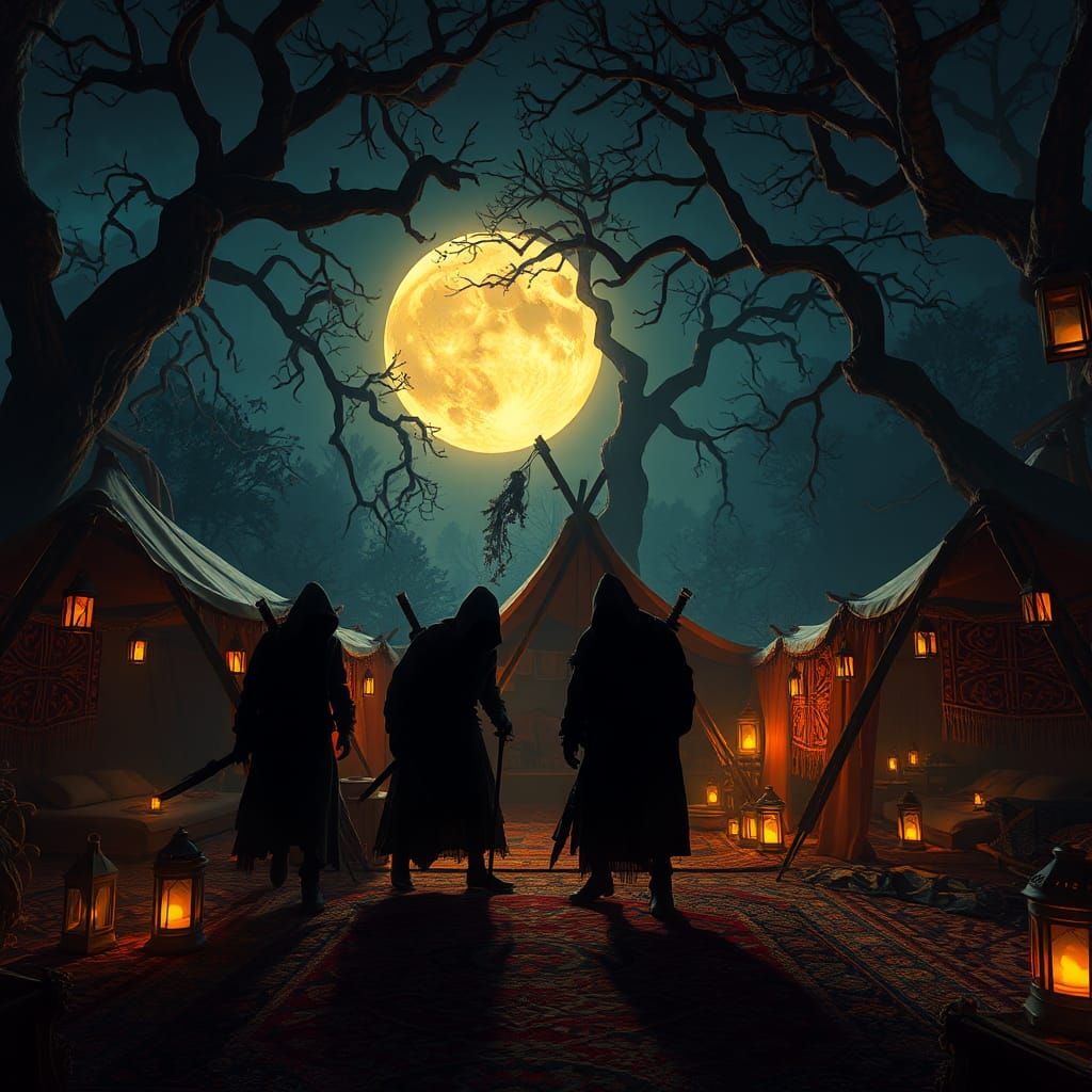 Moonlit Thieves Ambush Mystical Tent Camp