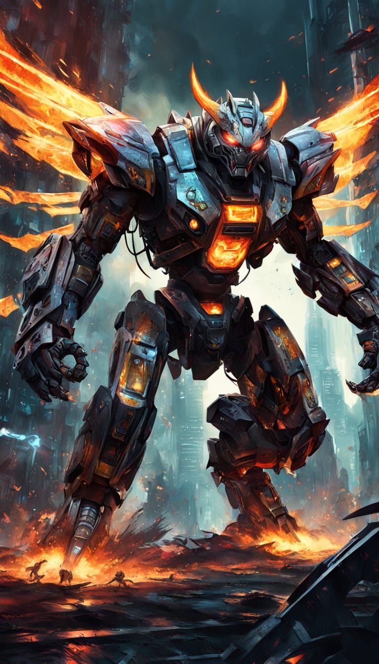 Steel Tiger Engages Mecha-Hawk in Neo-Impressionist Cyber-Ju...