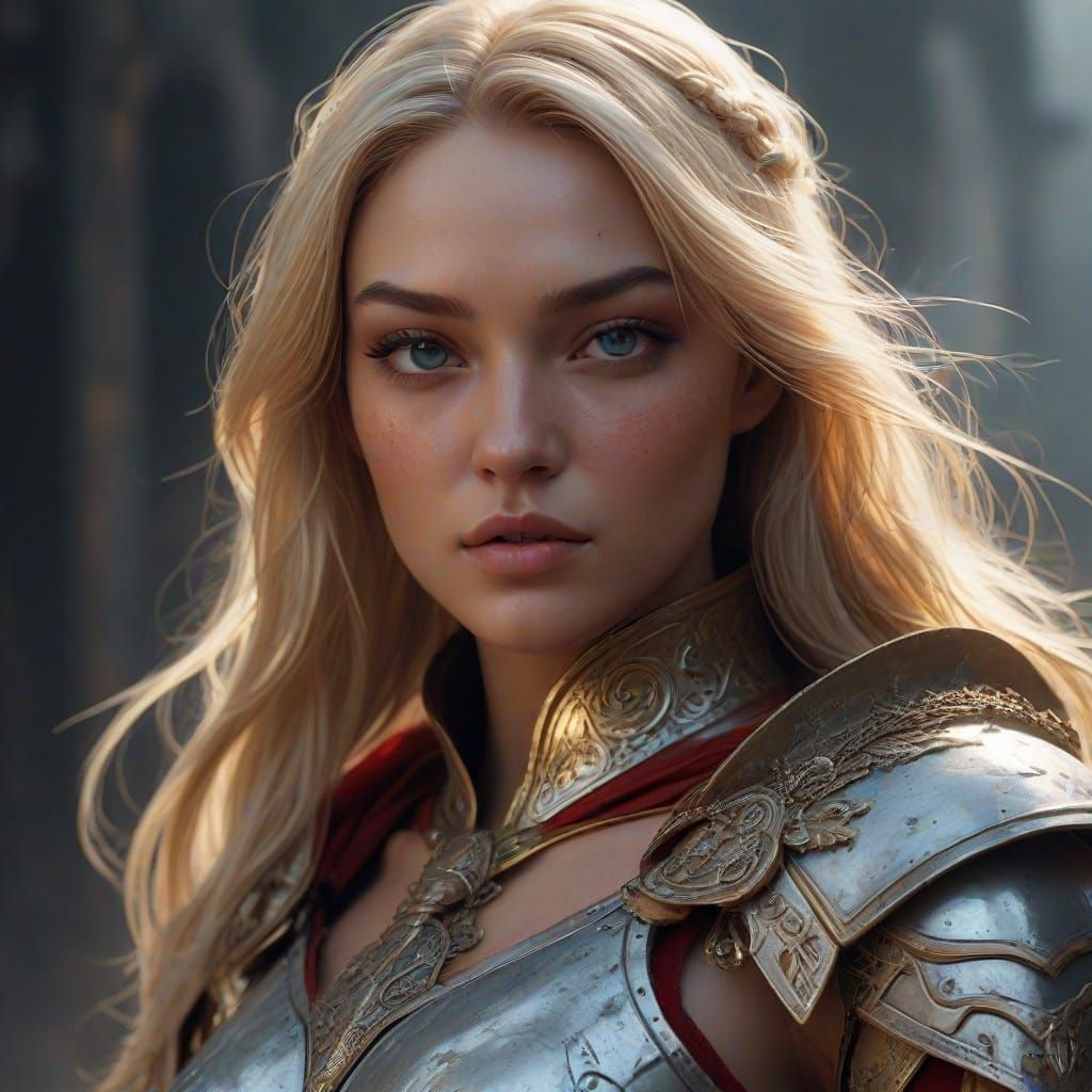 Crimson and White Knightess in Heroic Pose