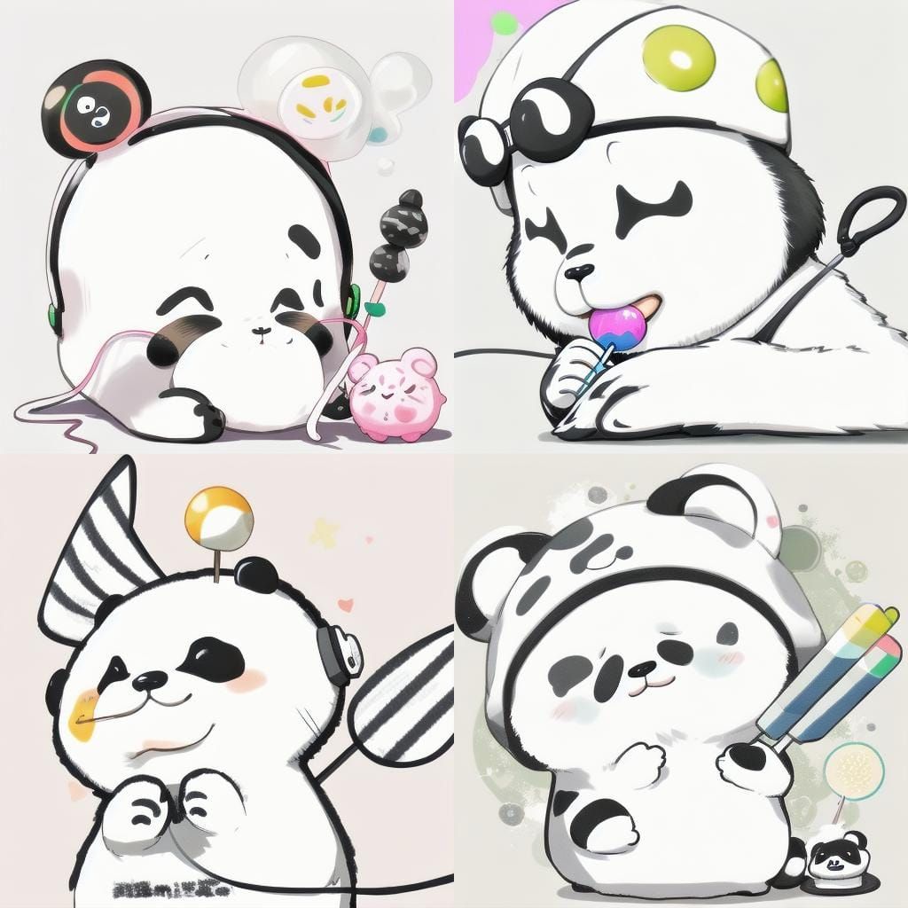 Panda with Lollipop and Headphones
