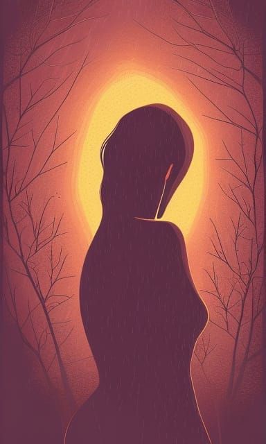 Sad Woman in Thunderstorm: 2D Vector Art