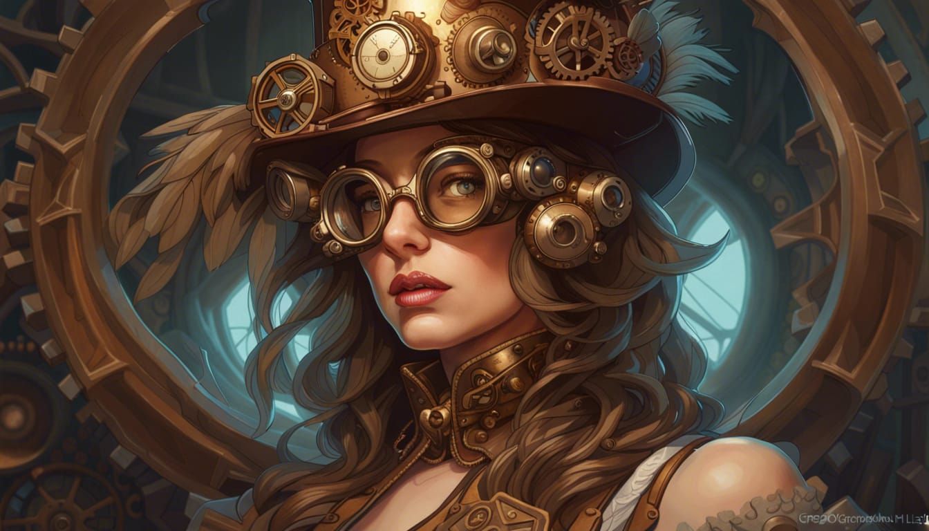Steampunk Lady Portrait with Gears and Googles