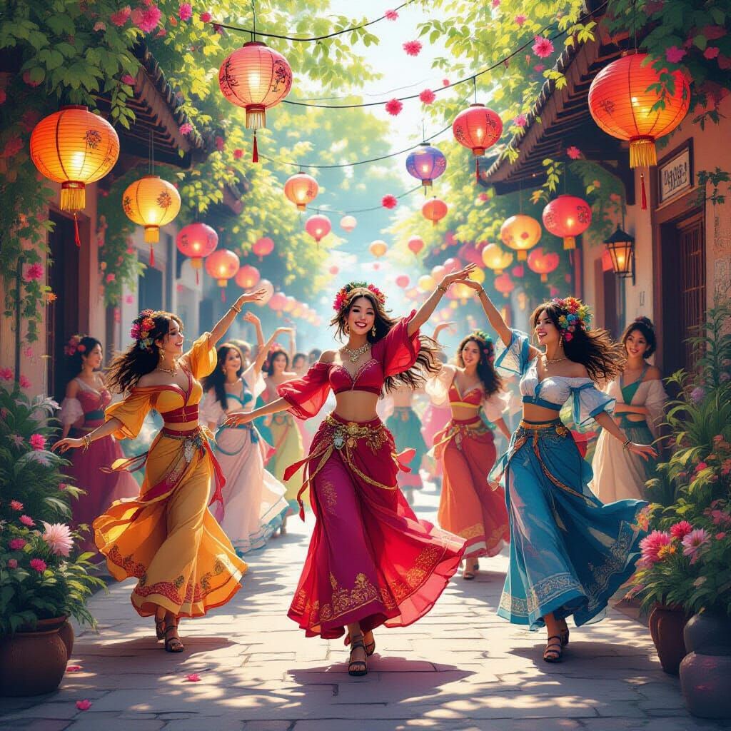 Joyful Community Celebration with Floating Lanterns