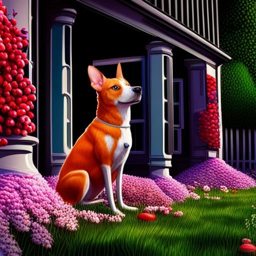 Dog Covered in Flowers in Candy Art Style