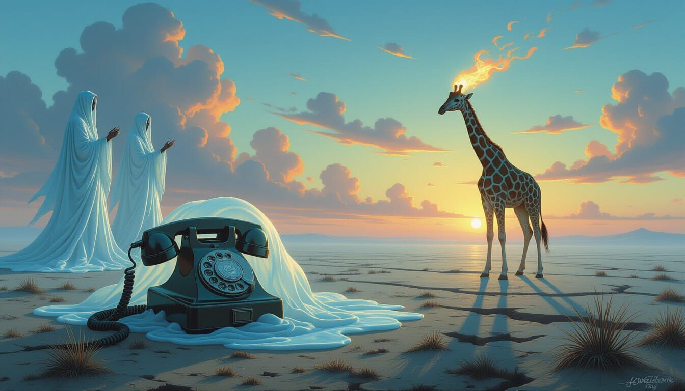 Surreal Dreamscape: Melting Phone, Elephant Gods, Flaming Gi...