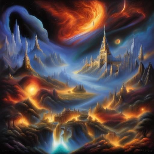 Glowing Night City in Detailed Matte Painting