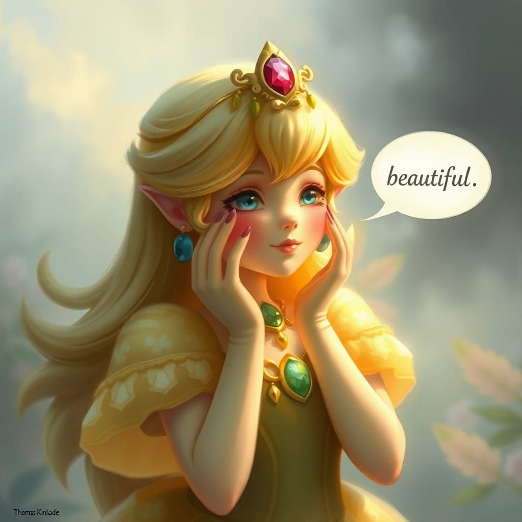Princess Peach Blushing in Ethereal Fantasy Style