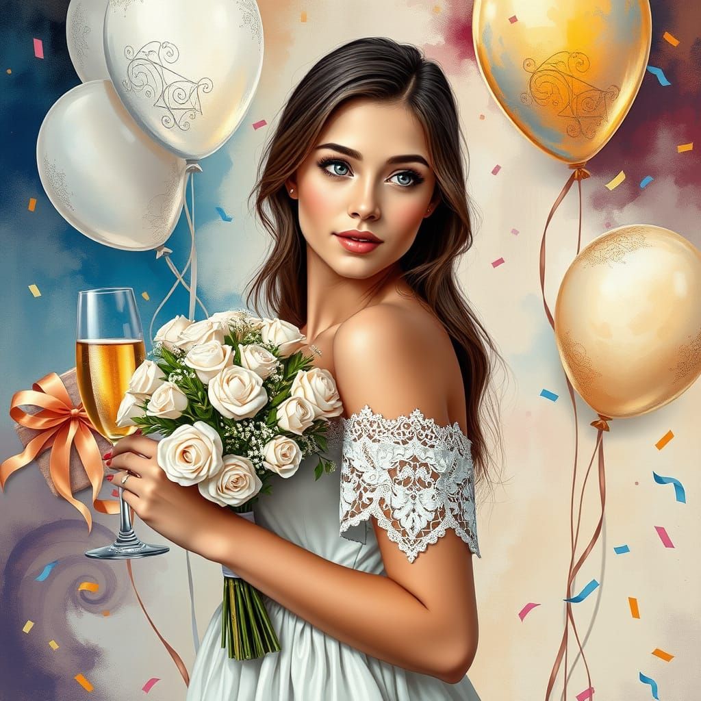 Elegant Russian Beauty Celebrates in Bold Oil Painting Style