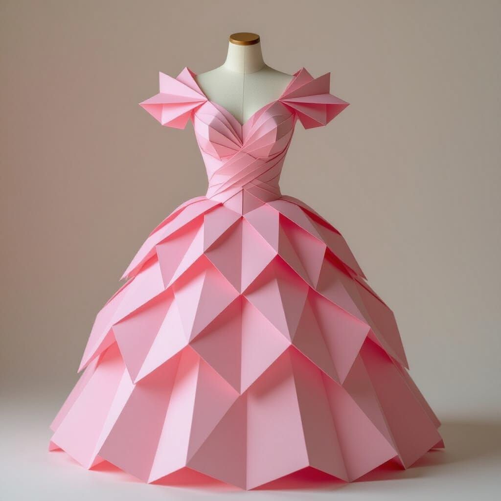 Origami Paper Dress: Hyperrealistic Ethereal Fashion
