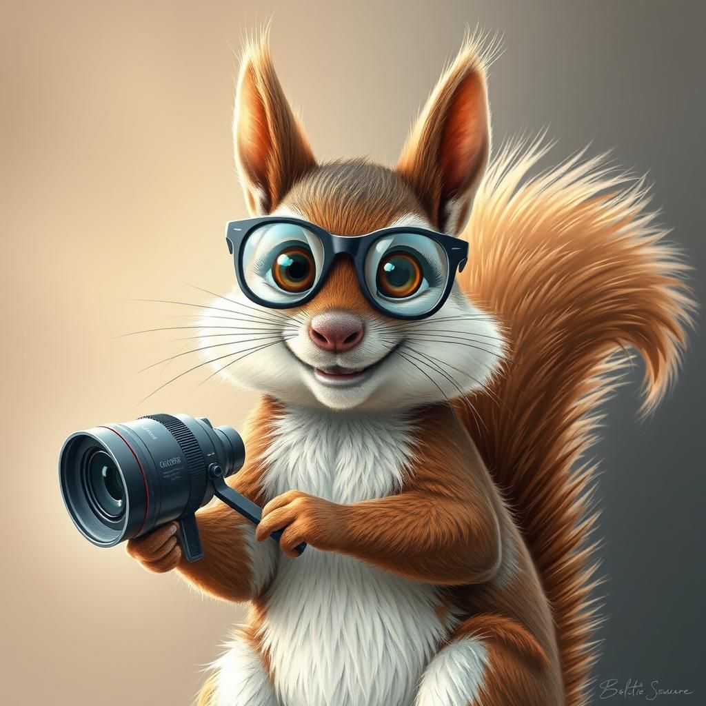 Squirrel Photographer Caricature with Volumetric Lighting