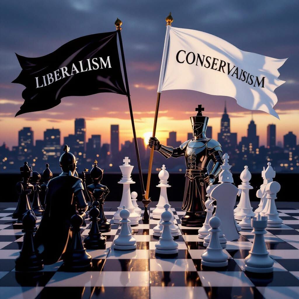 Chessboard Ideology Clash: Liberalism vs Conservatism at Dus...