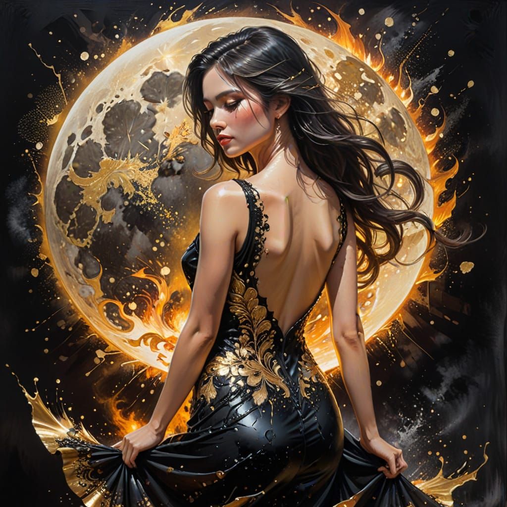 Elegant Woman Under a Splendid Moonlit Night
