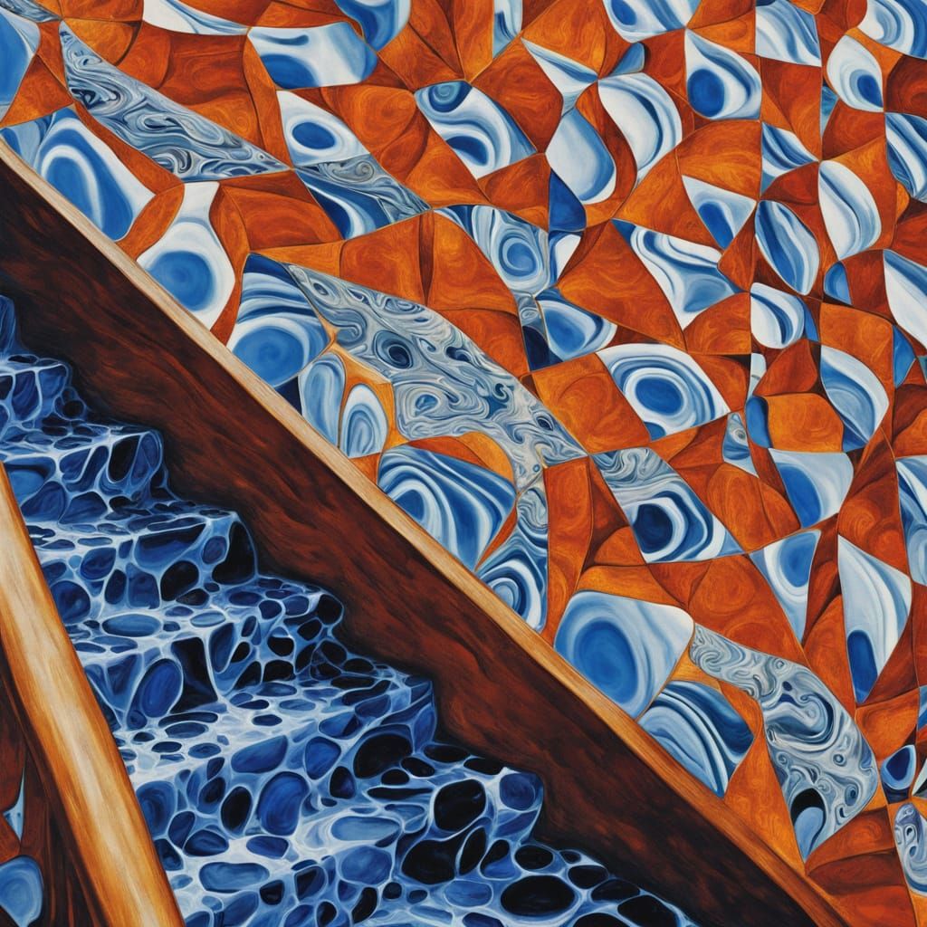 Optical Illusion Water Staircase in Vibrant Op Art