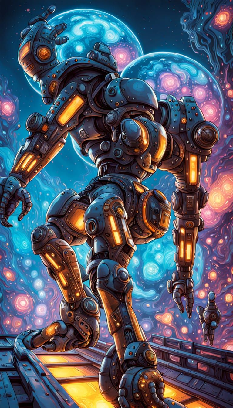 Iridescent Robots Spread Across Space in Cyberpunk Style