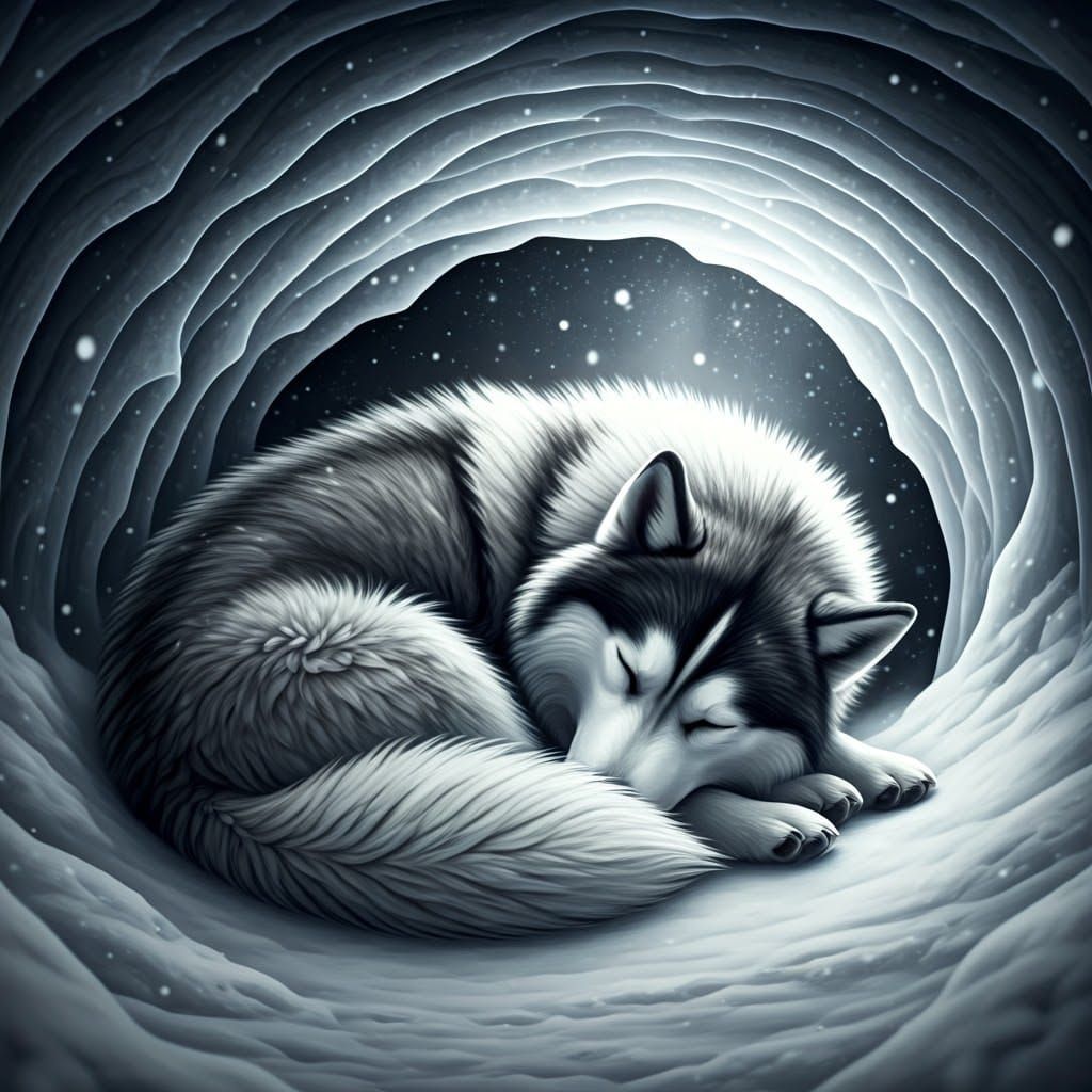 Majestic Husky in Serene Ice Cave