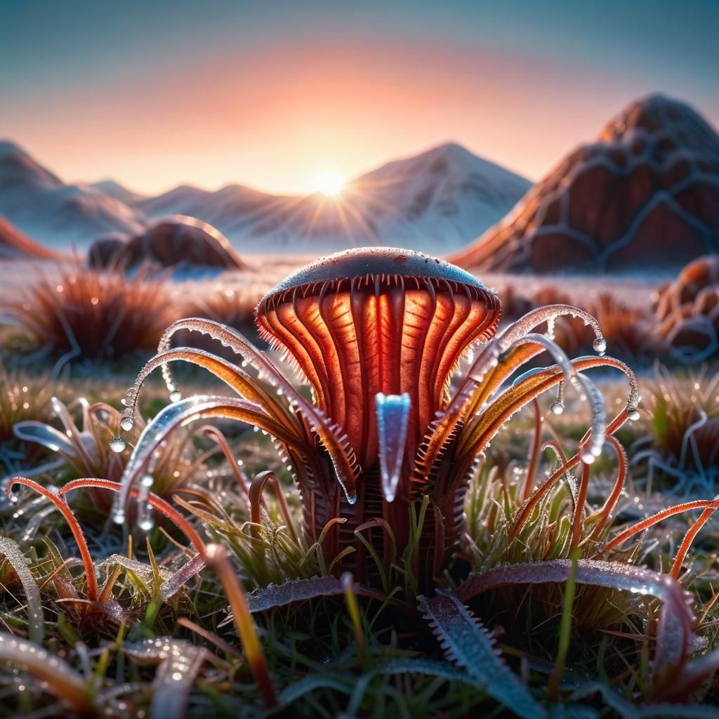 Bioluminescent Mars Flytrap in Sci-Fi Landscape