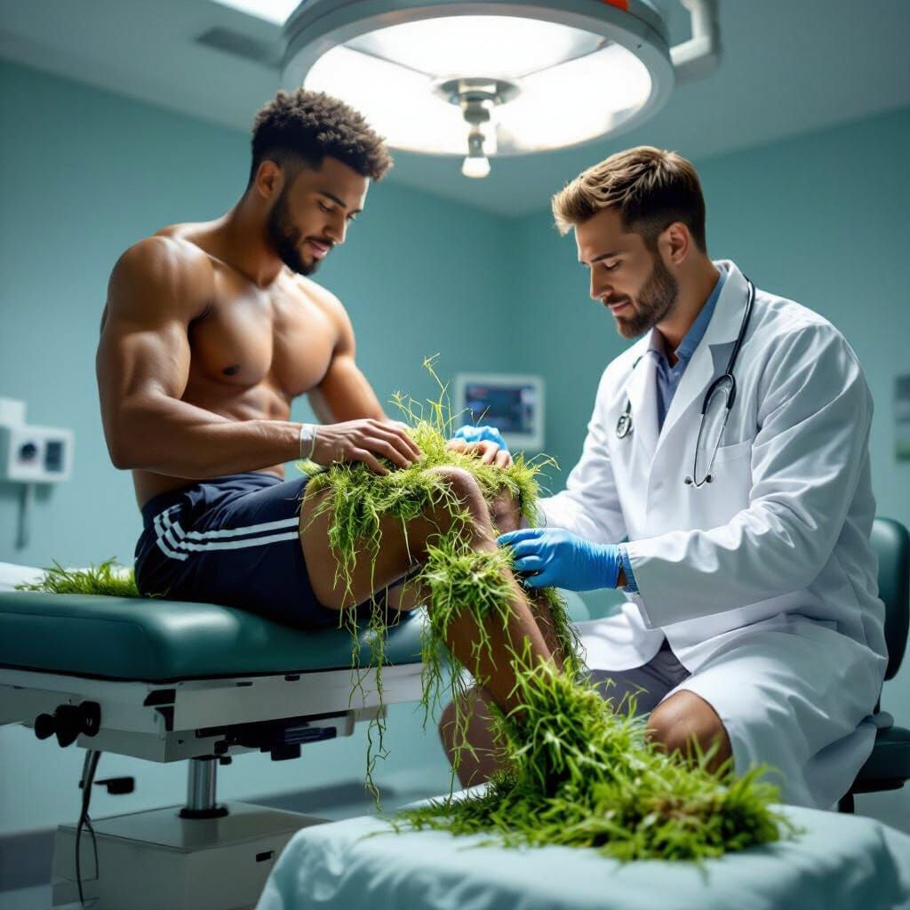 Surreal Medical Scene: The Turf Knee Examination