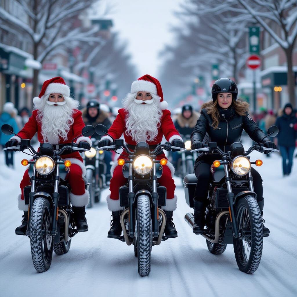 Hybrid Santa Bikers Deliver Toys in the Snow