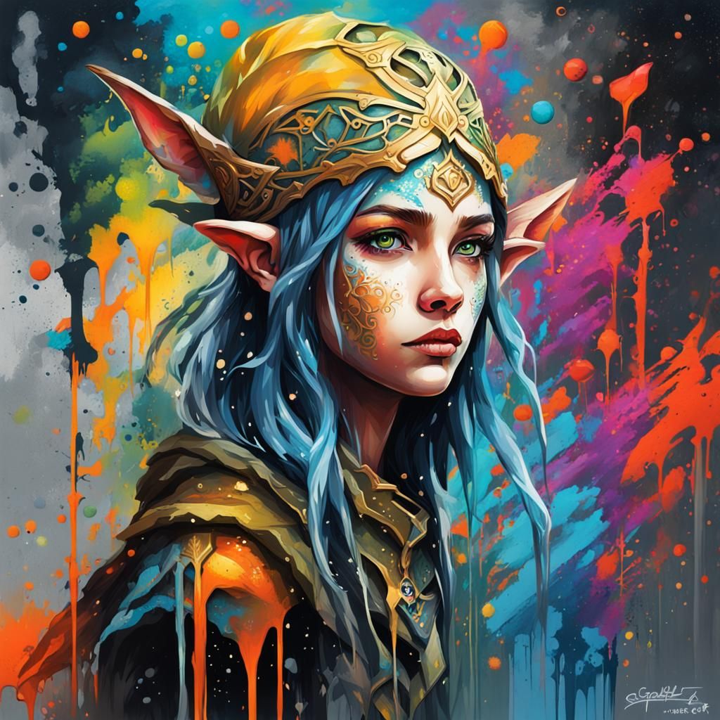 Beautiful Elven Girl in Graffiti Street Art