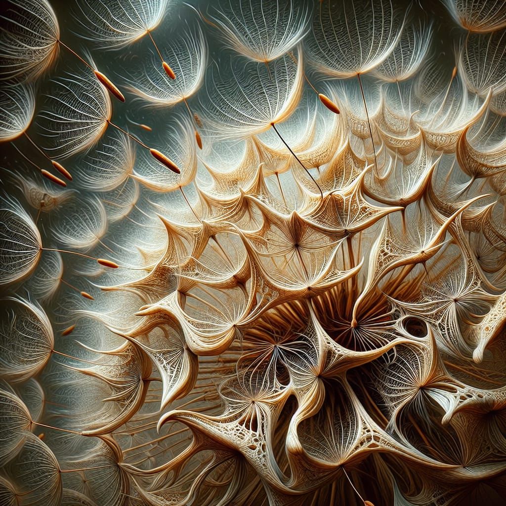 Close-Up Dandelion Seeds Float Away in Surreal Impasto Style