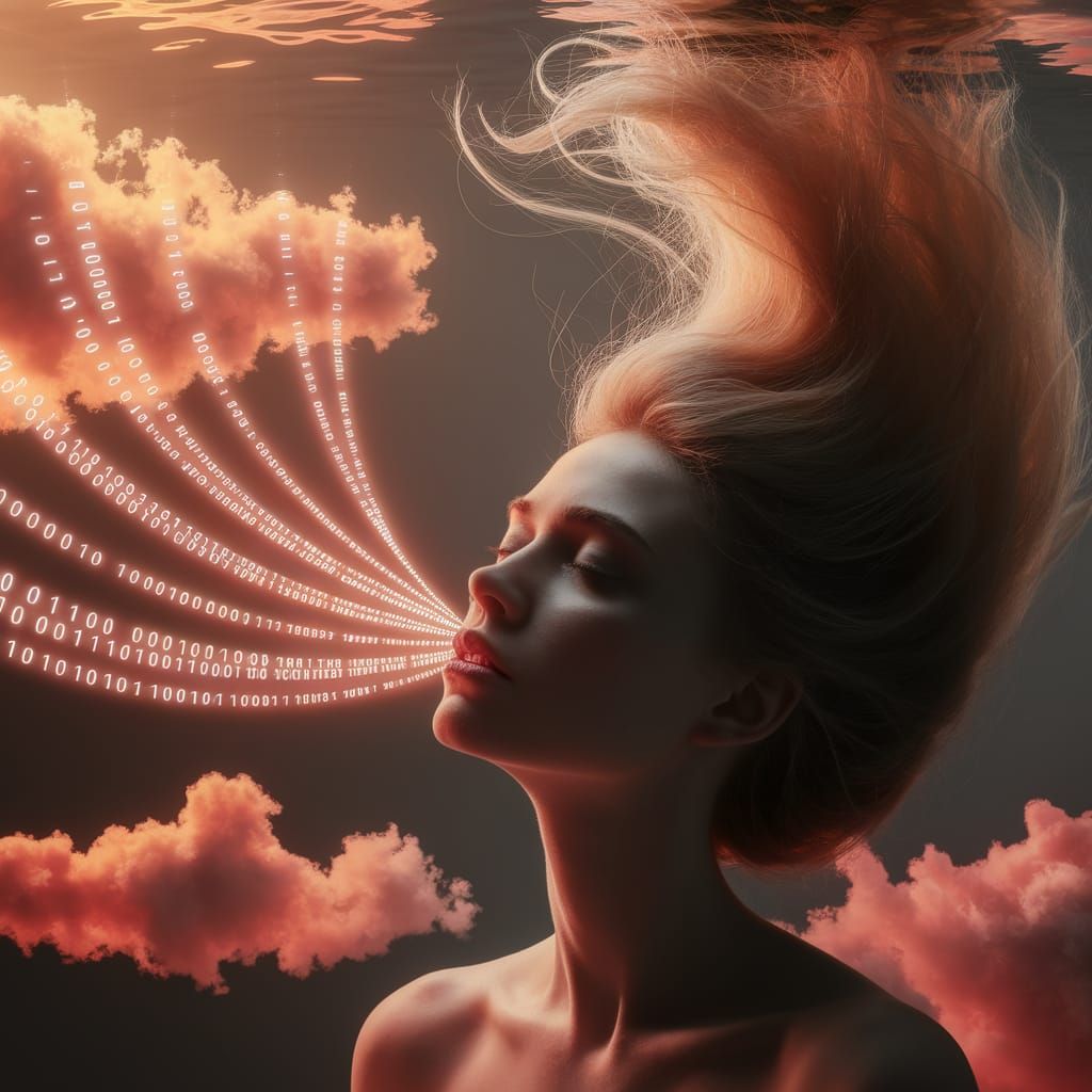 Dreamlike Portrait: Woman with Glowing Binary Secrets, Ether...
