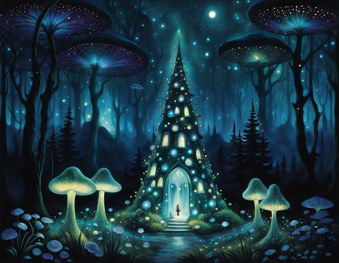 Mystical Fairy Alien School Entrance with Bioluminescent Flo...