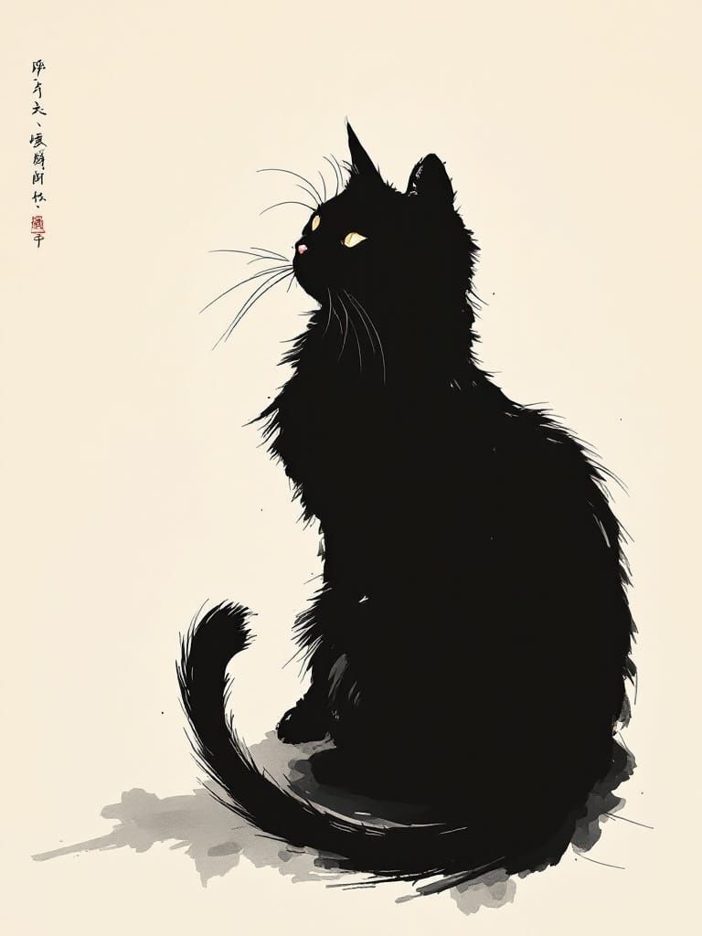 Whispers in the Dark: A Japanese Ink Brush Art Portrait