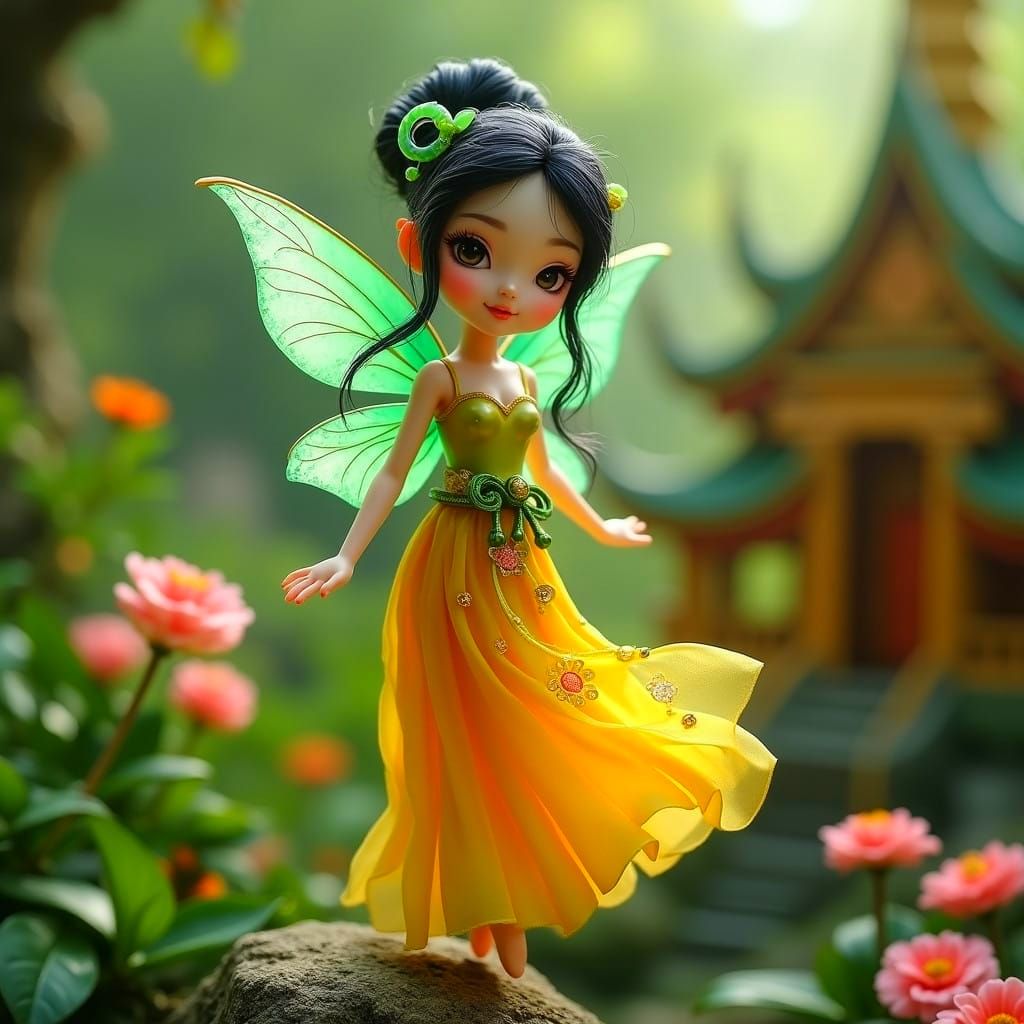 Delicate Asian Fairy in Traditional Laotian Attire