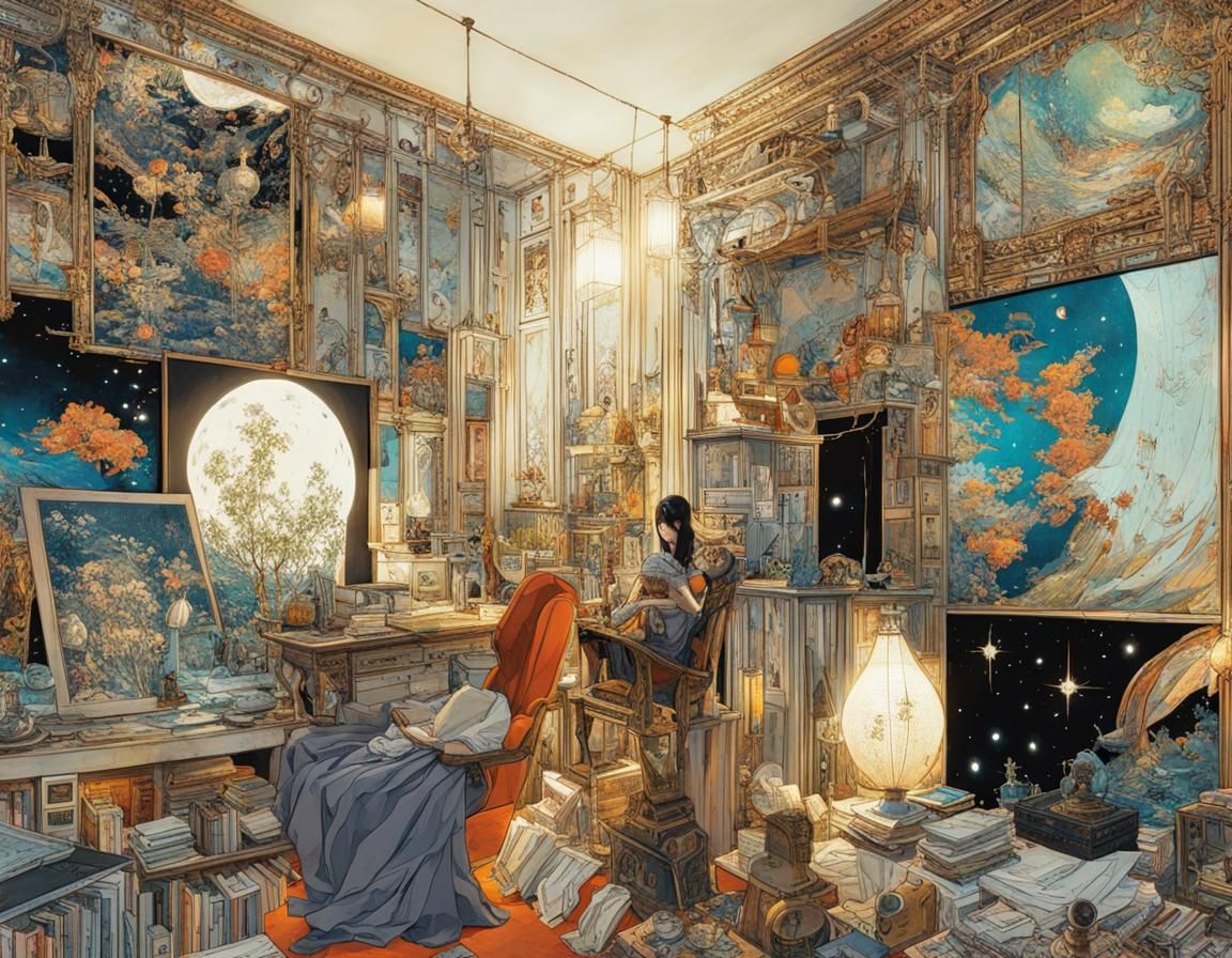 Intricate Room of Wonders in Ukiyo-e Style
