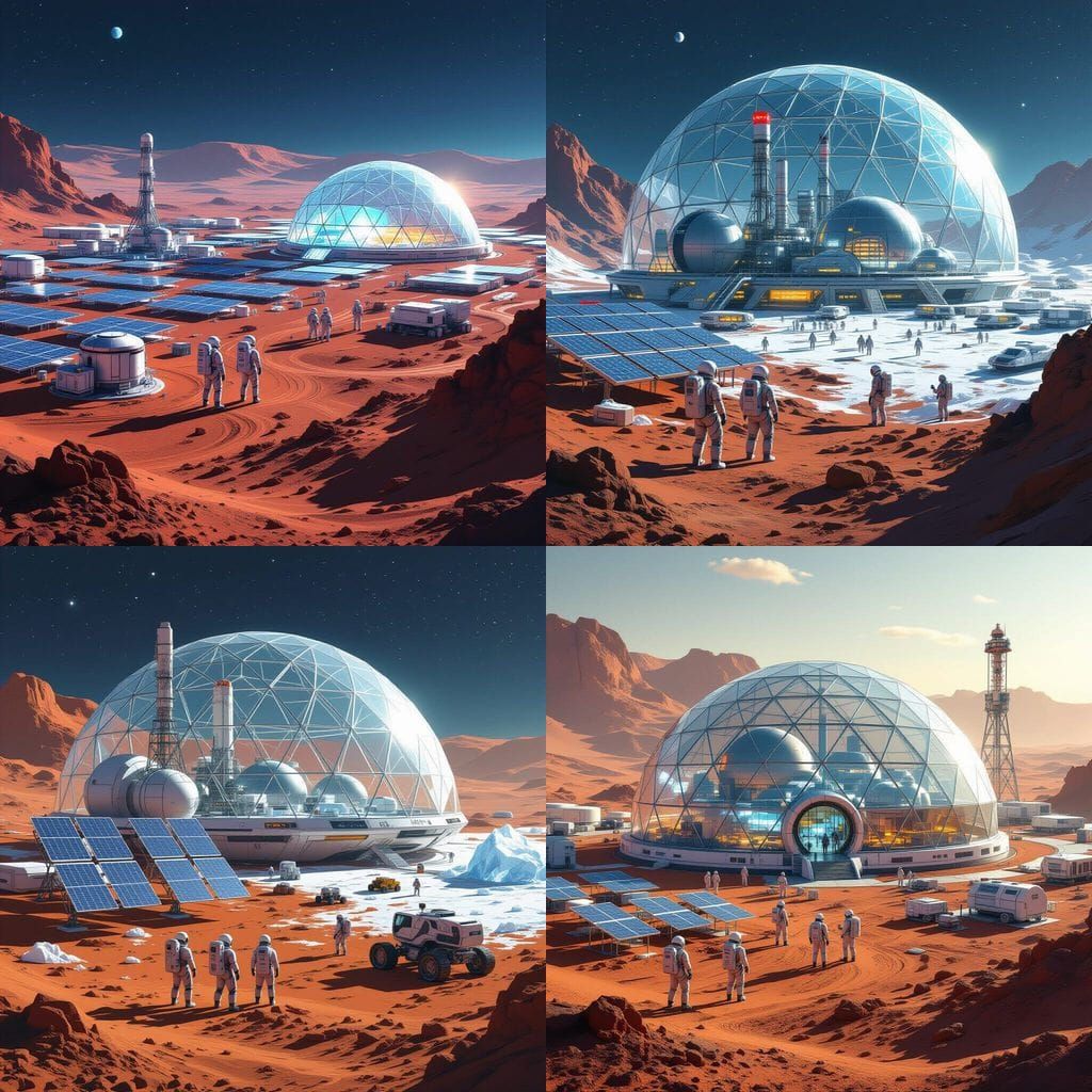 Mars Colony Featuring Solar, Nuclear, and Glass Production