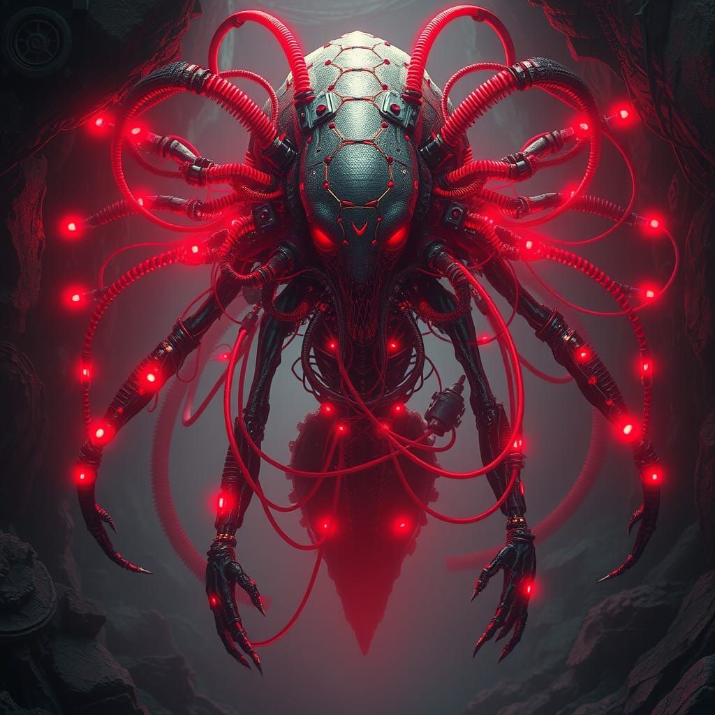 Sinister Hive Queen in Retro-Futuristic, Cyberpunk Environme...