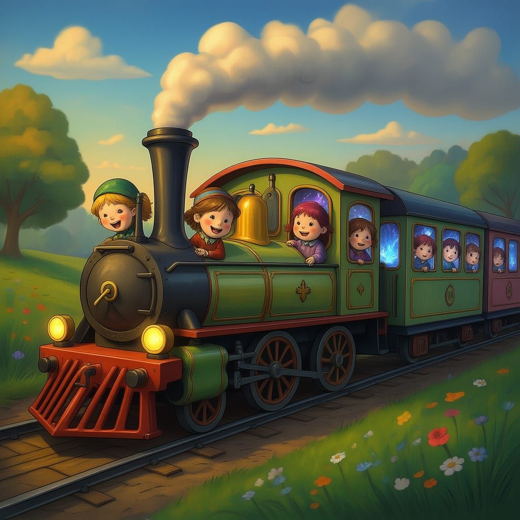 Cute Kids Peeking from Train Windows