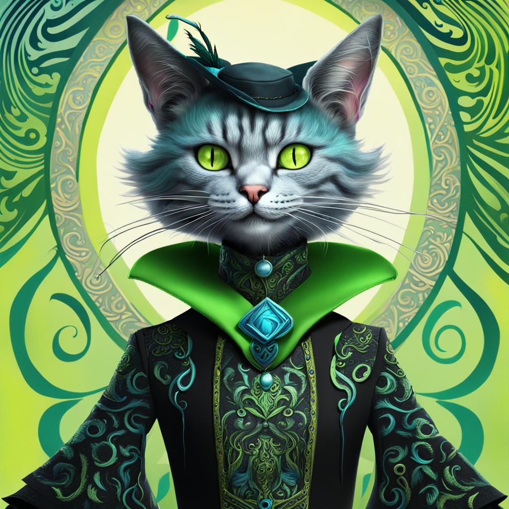 Anthropomorphic Cat-Human Witch with Neon Details