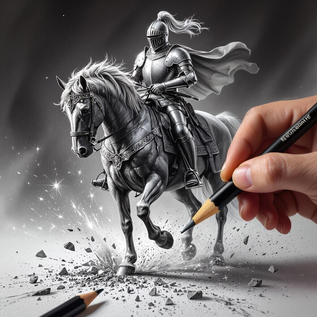 Knight Rises From Page in Charcoal Drawing