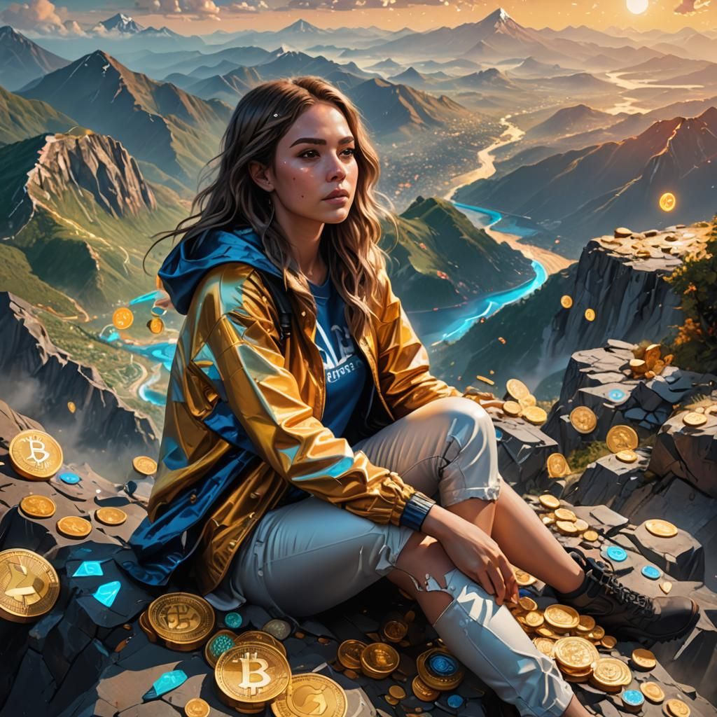 Cryptocurrency Mountaintop: Hyperrealistic Digital Art