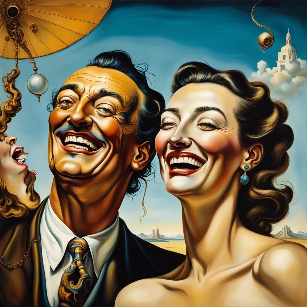 Surreal Couple's Joyful Laughter as Dreamscape