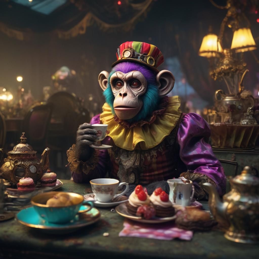 Zombie Monkey Clown Steampunk Tea Party at Dusk