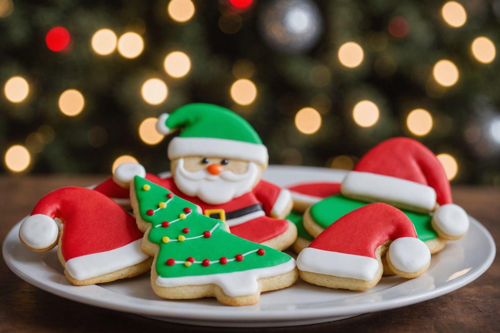 Christmas Sugar Cookies with Santa Hat Icing