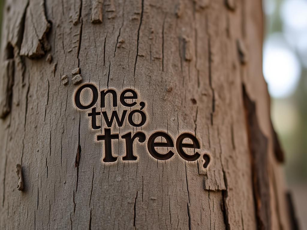 Delicate Text Carved in Tree Trunk