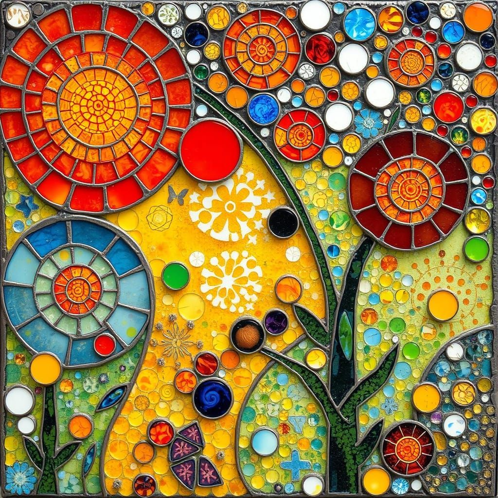Vibrant Organic Mosaic in Expressive Encaustic Style