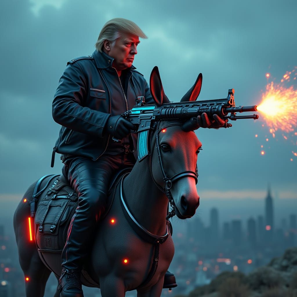 Donald Trump on Cybernetic Donkey Unleashes AK-47 in Futuris...