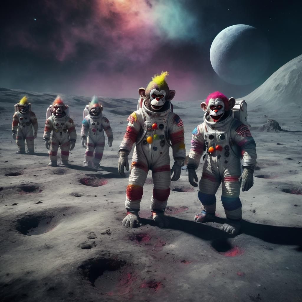 Zombie Monkey Clown Astronauts on the Moon