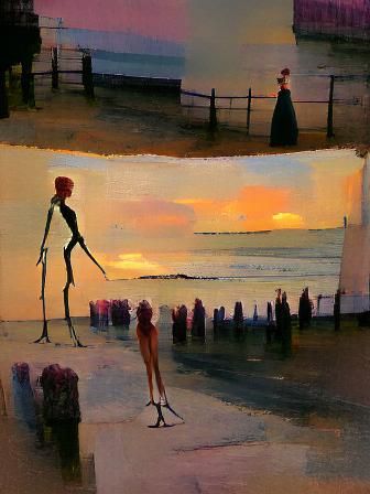 Figure Silhouetted by Sea at Sunset