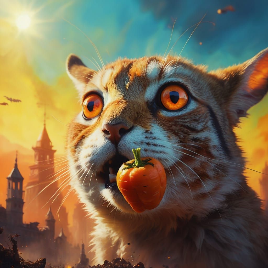 Surreal Rabbit Eats Carrot in Polluted World