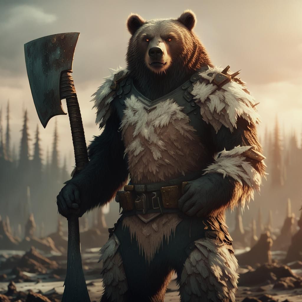 Armored Bear Warrior on Ravaged Battlefield