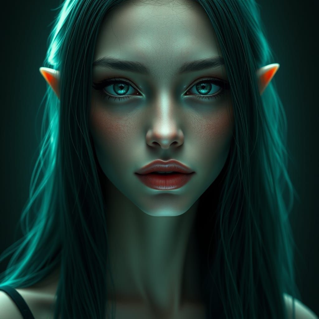 Ethereal Woman with Green Undertones in Dark Fantasy Style