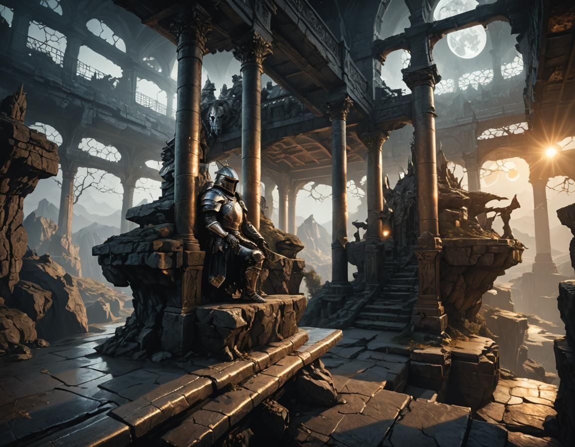 Dark Fantasy Knight in Shadowy Landscape