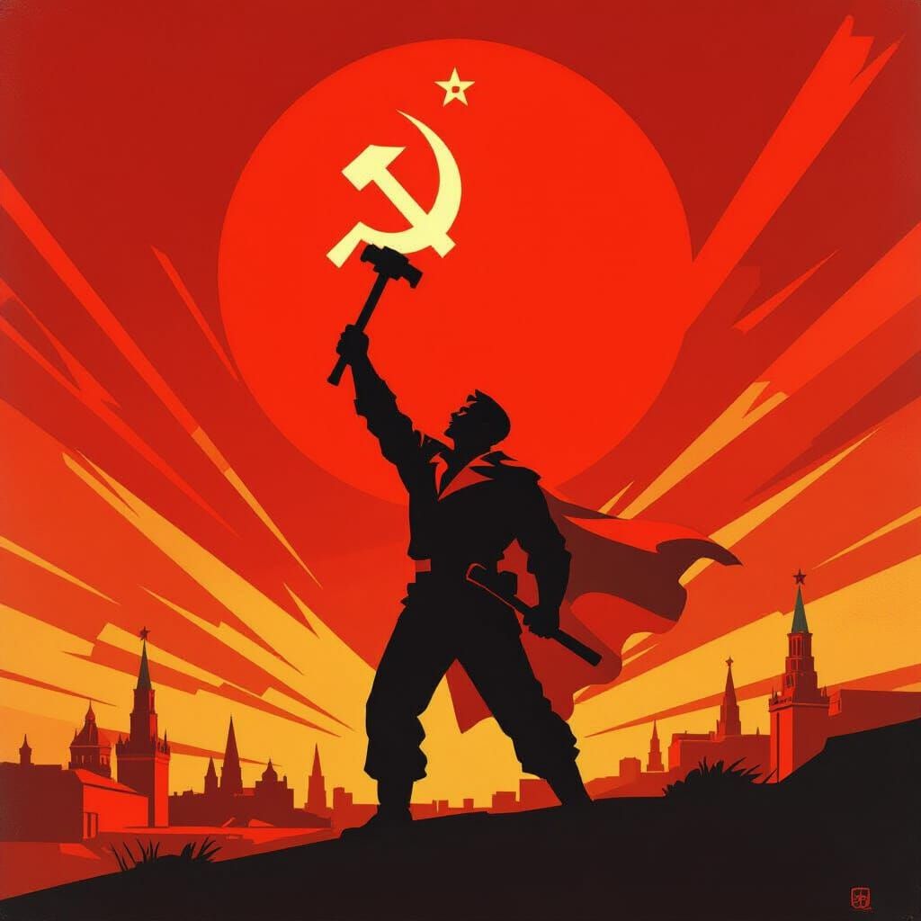 Soviet Worker with Hammer and Sickle Poster